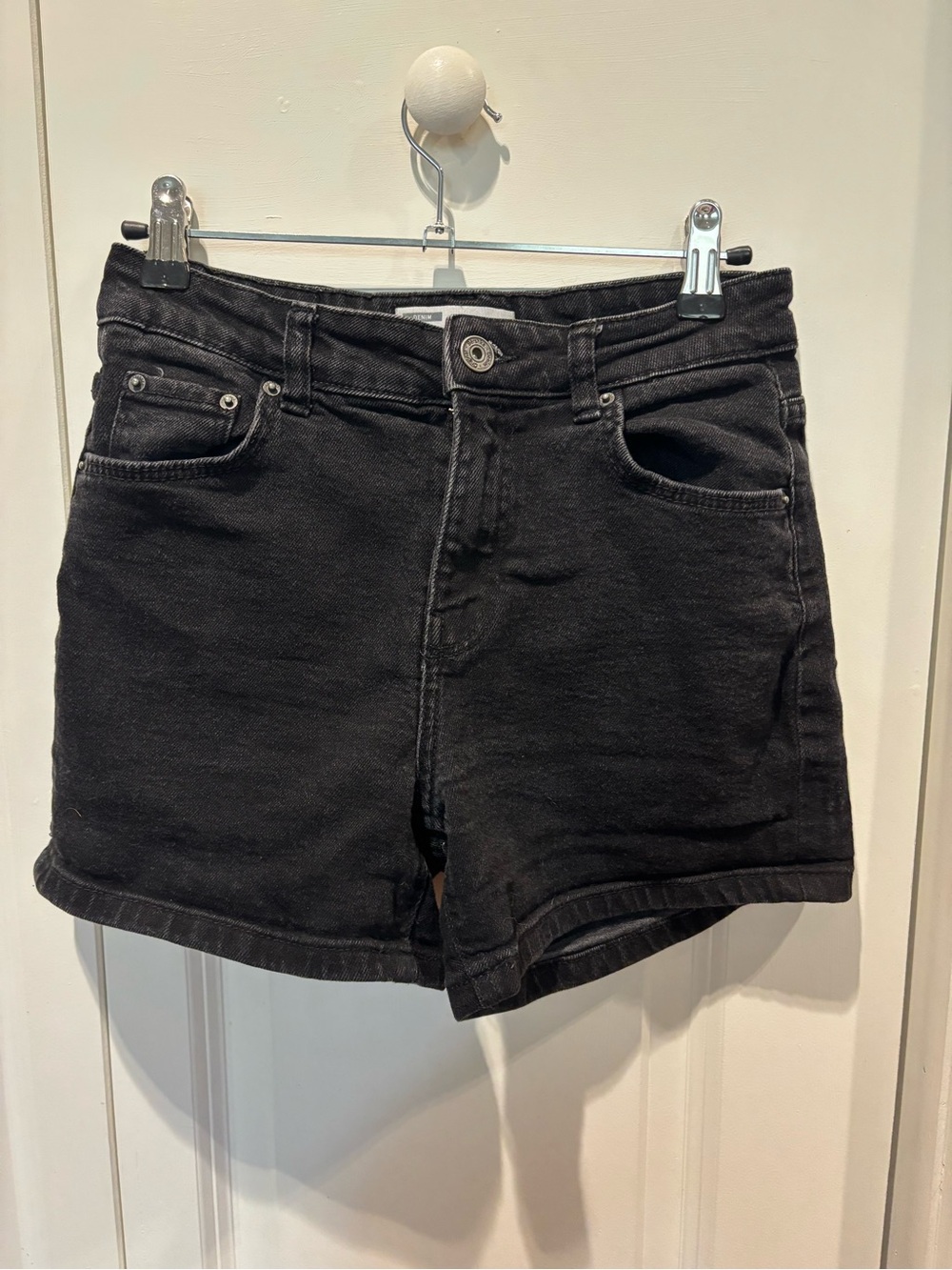 Bershka Black High-Rise Denim Shorts